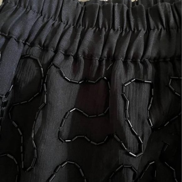 Fabulous Vintage 80s Slinky 100% Silk Black Sequined Skirt w/ Gold Border - Picture 3 of 7